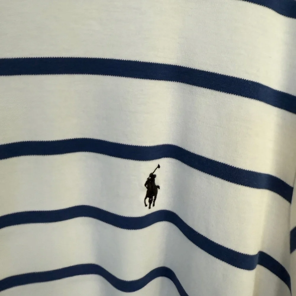 Ralph Lauren Polo Shirt White & Blue Stripes Size XL Tall Preppy Classic FLAWED